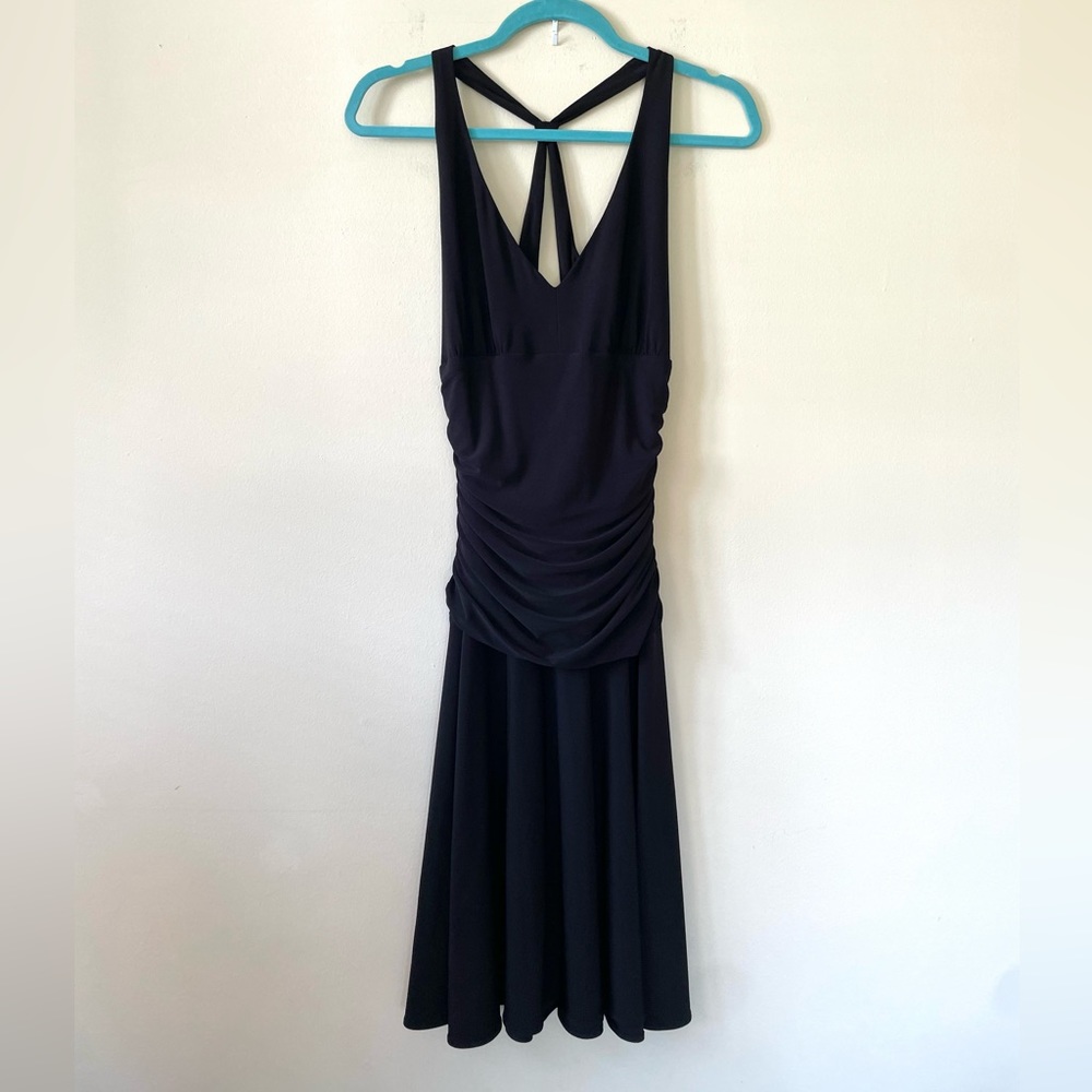 Y2K Nine West Black Stretch Ruched Draped Halter Mini Dress Size Medium